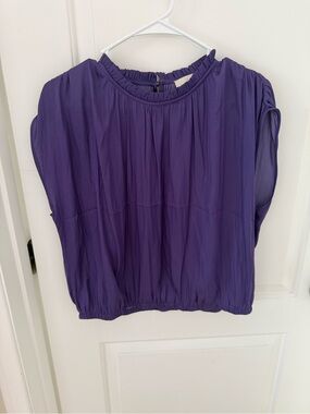 LOFT Violet Sleeveless Blouse with Ruffled Neck